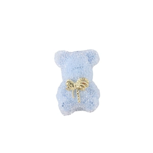 Cute blue double-sided gummy bear bead with sugar texture and golden bow for DIY crafts