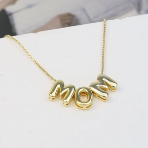 18k gold plated brass bubble letter MOM pendant necklace for Mother's Day gifts