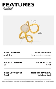 Detail view of 18K gold plated stainless steel ring with dimensions and weight info