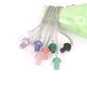 Natural crystal mushroom pendant necklace collection in various colorful gemstones