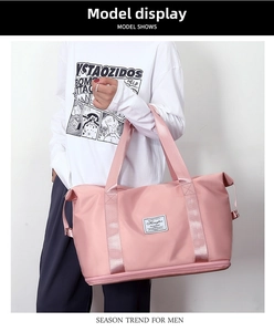 Pink large capacity travel bag with waterproof material and a separate shoe compartment