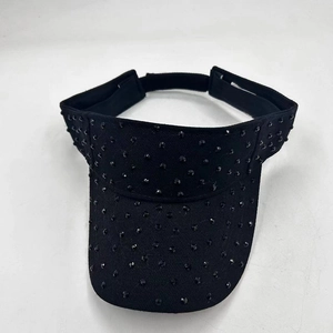 Black canvas visor hat with rhinestone embellishments and adjustable strap for women and men