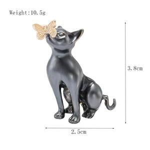 Cartoon alloy enamel black cat and golden butterfly brooch for minimalist clothing