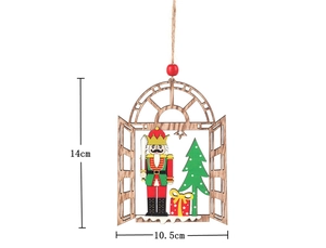 Window shaped wooden nutcracker Christmas tree ornament with dimension 14cm by 10.5cm