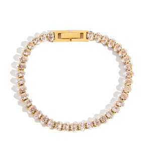Elegant gold plated stainless steel tennis bracelet with oval cubic zirconia stones