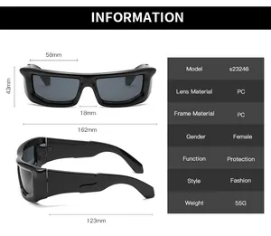 Detailed dimension chart for Y2K rectangle sunglasses including lens and frame width