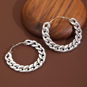 Boucles d'Oreilles Créoles en Alliage Exagérées pour Femmes Punk Géométrique Grosse Chaîne Design Torsadé Or Argent Bijoux