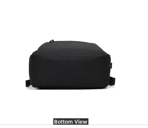 Detail view showing the durable reinforced bottom of this black business USB backpack
