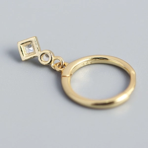 Golden S925 silver hoop earring with cubic zirconia square and round pendant drop