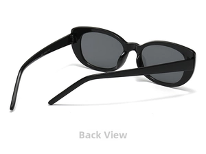 Rear view of black cat-eye sunglasses showing frame structure and inner temple details