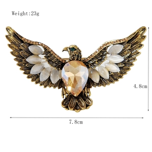 Vintage golden eagle brooch with opal wings and champagne teardrop gem 7.8x4.8cm
