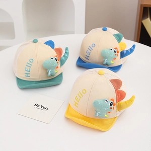 Baby Mesh Baseball Cap Cartoon Dinosaur Sun Hat Breathable Patchwork Cotton Polyester For Infants Toddlers Hello Embroidery