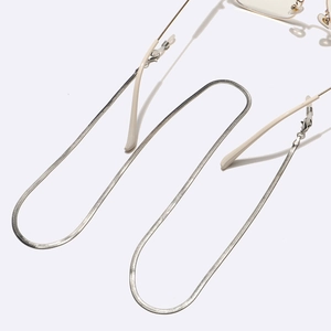 Sleek silver flat snake chain eyewear strap with anti-slip silicone loops and lobster clasps