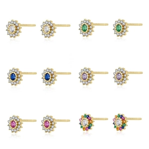 Sunflower Zircon Stud Earrings Copper With 925 Sterling Silver Earring Post Geometric Flower Jewelry For Women