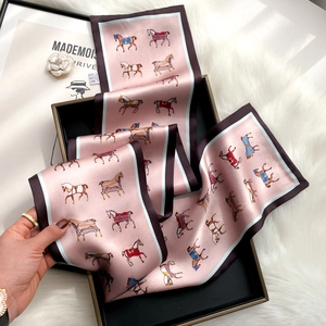 Mulberry Satin Narrow Long Scarf Equestrian Horse Print Elegant Hairband Neck Tie Fashion Accessories For Women