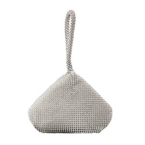 Elegant silver rhinestone evening clutch bag with sparkling diamond-studded handle strap