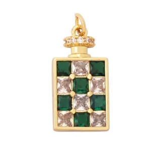 Detailed view of 19x11mm green and white checkered zircon pendant with 5mm hanging loop