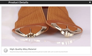 Close-up of premium alloy buckle with anti-scratch brushed finish on elastic belt
