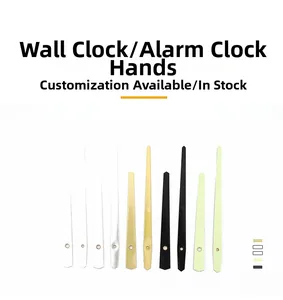 Macro display of clock hands in various colors like gold, silver, and black for quartz DIY