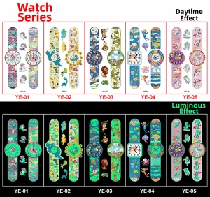 Cartoon luminous tattoo stickers showing daylight and glowing effects in dark