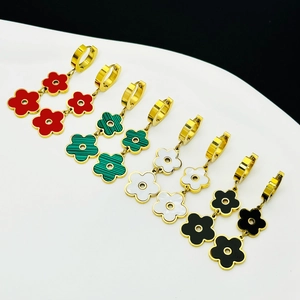 Vintage Titanium Steel Four Leaf Clover Dangle Earrings Gold Plated Fashion Minimalist Floral Jewelry Accessories For Women