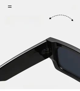 Detail view of durable metal hinges on high-quality black rectangle sunglasses frames