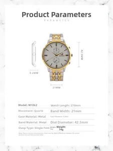 Detailed specifications chart of the ORLANDO quartz watch with two-tone metal strap