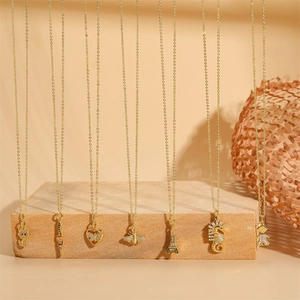 Anhänger Halskette Kupfer 14K Vergoldet Zirkonia Tier Biene Katze Schlange Seepferdchen Eiffelturm Trendy Schmuck Damen