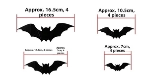 Set of 3D black bat wall stickers in four sizes for Halloween party home decoration