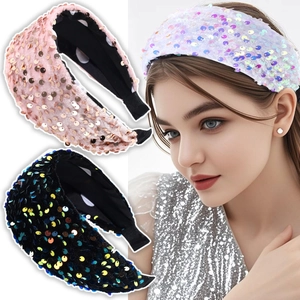 Sparkling Sequin Wide Headband Velvet Padded Non-Slip Hair Hoop Fashion Sweet Hair Accessories For Women Girls