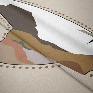 Detailed macro shot of abstract tapestry fabric texture with thick bohemian earthy patterns