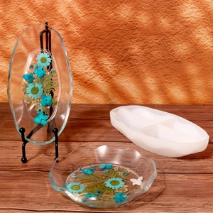 Kit stampo in resina per vassoio ondulato con stampo in silicone, fiori e supporto nero