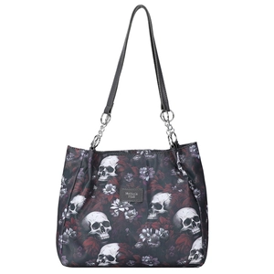 Chic skull and floral print Oxford tote bag with large capacity for women fashion