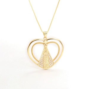 Religious Pendant Necklace 18K Gold Plated Copper Inlaid AAA Cubic Zirconia Our Lady Of Aparecida Elegant Jewelry