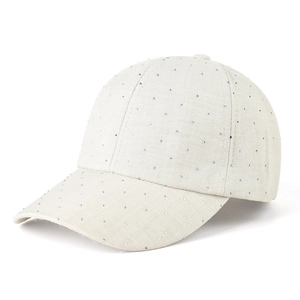 Beige baseball cap with sparkling silver rhinestones for sun protection and fashion