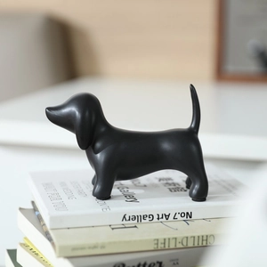 Minimalist black ceramic dachshund sculpture home decor ornament for modern interior display