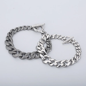 Vintage stainless steel Cuban link bracelets with OT buckle and polished textures