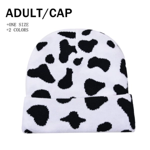 Bonnet En Tricot Imprimé Vache Et Zèbre Chaud Épais Beanie D'Hiver À Revers Pour Adultes