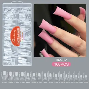 Size guide for 160pcs clear nail extension tips with detailed dimensions for 16 sizes