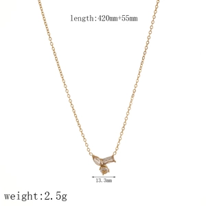 Luxury 18k gold plated stainless steel necklace with double rectangular zircon stones