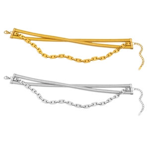 Layered gold and silver snake chain bracelet set with geometric links and 18K gold plating