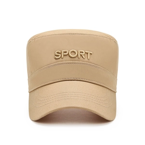 Khaki cotton flat top cap with SPORT 3D embroidery for outdoor sports and casual wear