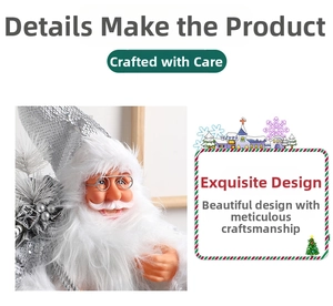 Detailed close-up of Santa Claus figurine with silver sequins and white faux beard