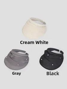 Three pleated sun visor headbands with decorative pearls in cream, grey, and black colors