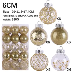 30-piece gold 6cm Christmas ball set in PVC box with five decorative styles for tree decor