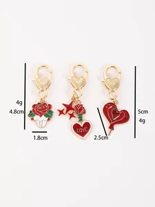 Size chart showing dimensions for rose, heart and star metal enamel keychain charms