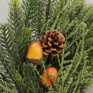 Christmas PE pine needle wreath with natural pine cones and acorns for front door decor