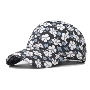 Hibiscus Floral Print Cotton Baseball Cap Sun Protection Outdoor Adjustable Tropical Summer Hat For Men Women