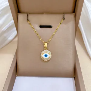 Evil Eye Pendant Necklace Gold Plated Stainless Steel Chain Copper Micro Inlaid Zircon Glamorous Elegant Jewelry For Women
