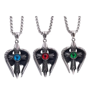 Retro Gothic Cross Pendant Necklace Titanium Steel Angel Wings Evil Eye Hip Hop Punk Fashion Jewelry For Men